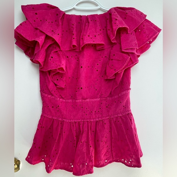 Ted Baker Mazieh Ruffled
Eyelet Top Bright Fuchsia floral embroidery Size 2 NWT - Picture 3 of 12